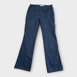 Vintage Hydraulic Blue Cargo Flare Pants Womens Size 5/6 Y2K Utility Streetwear